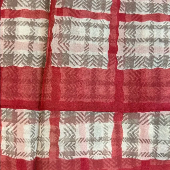 Vintage Echo Red Gray Plaid Geometric Silk Scarf - Picture 5 of 5